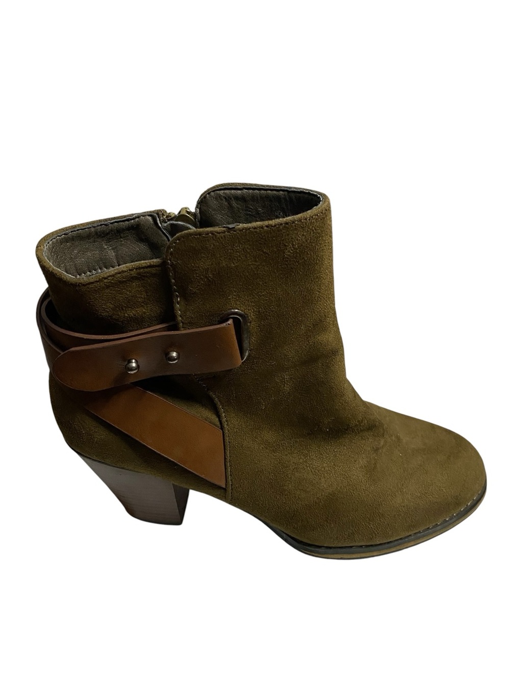 Just Fab Women’s Olive Suede Casual Western Halina Ankle Heeled Boots